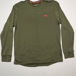 Sku#141 Wrangler Workwear Long Sleeve Shirt Large Green Logo Crew Neck